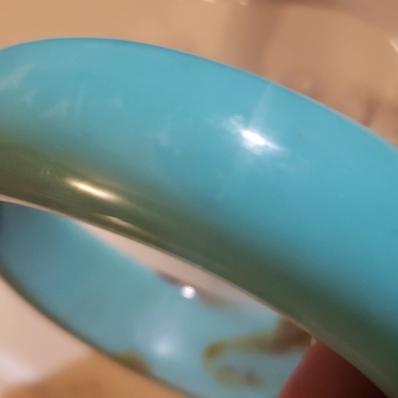 Kitchy Retro Bundle of Turquoise/Seafoam colored Glass Button Covers and Bangle - Picture 8 of 10